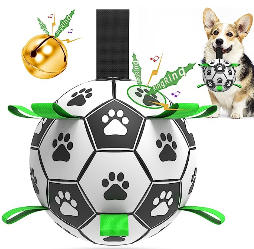 Dog Toys Soccer Ball with Straps, Interactive Dog Toys for Tug of War, Puppy Birthday Gifts, Dog Tug Toy, Dog Water Toy, Durable Dog Balls World Cup for Small Dogs（5 Inch）