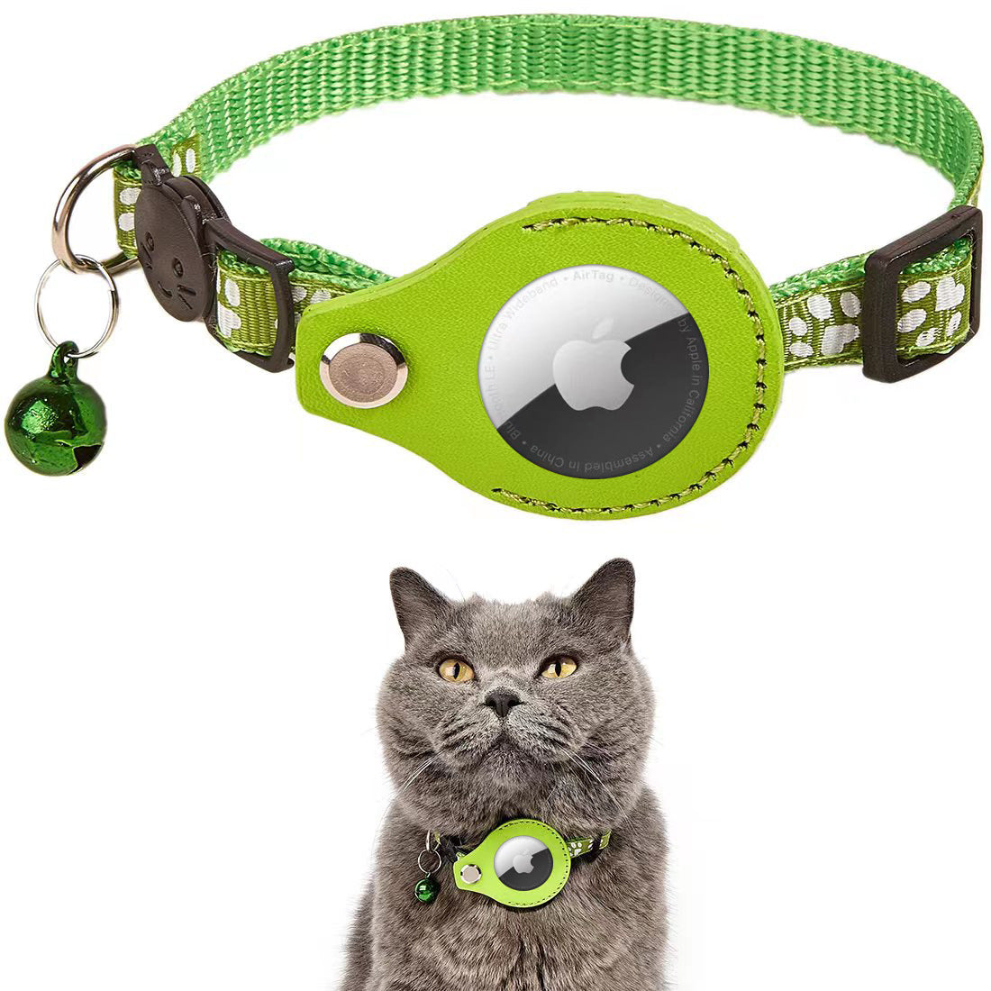 iFurcare Reflective AirTag Cat Collar, Integrated GPS Cat Collar with Air Tag Holder and Bell, Safety Elastic Band Tracker Cat Collars for Girl Boy Cats, Kittens and Puppies