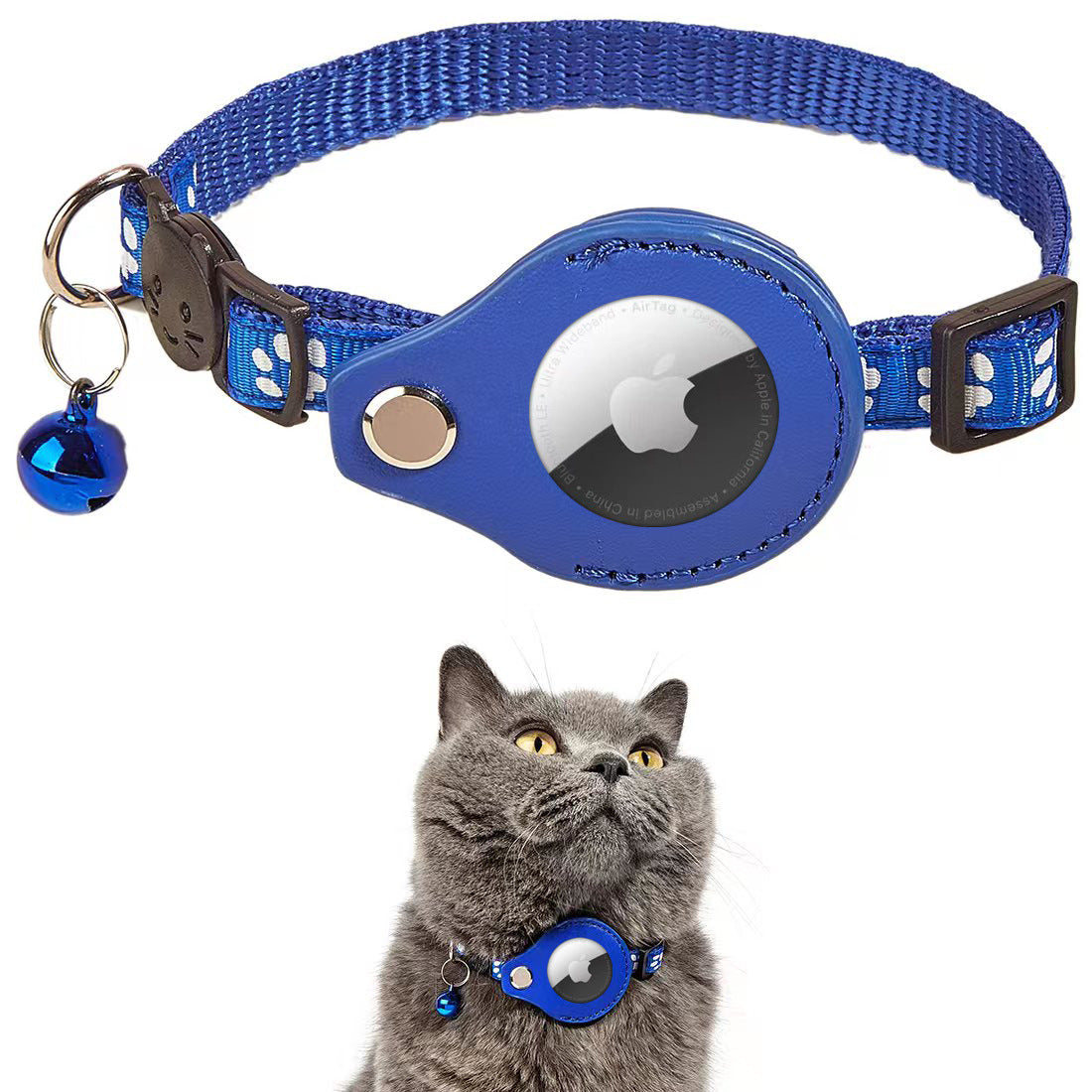 iFurcare Reflective AirTag Cat Collar, Integrated GPS Cat Collar with Air Tag Holder and Bell, Safety Elastic Band Tracker Cat Collars for Girl Boy Cats, Kittens and Puppies