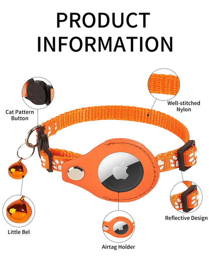 iFurcare Reflective AirTag Cat Collar, Integrated GPS Cat Collar with Air Tag Holder and Bell, Safety Elastic Band Tracker Cat Collars for Girl Boy Cats, Kittens and Puppies