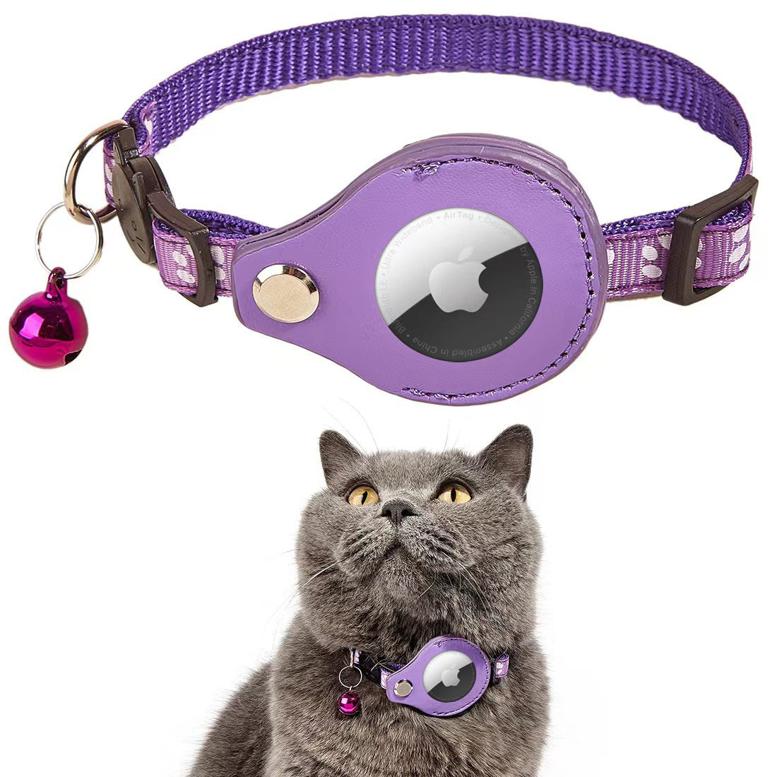 iFurcare Reflective AirTag Cat Collar, Integrated GPS Cat Collar with Air Tag Holder and Bell, Safety Elastic Band Tracker Cat Collars for Girl Boy Cats, Kittens and Puppies