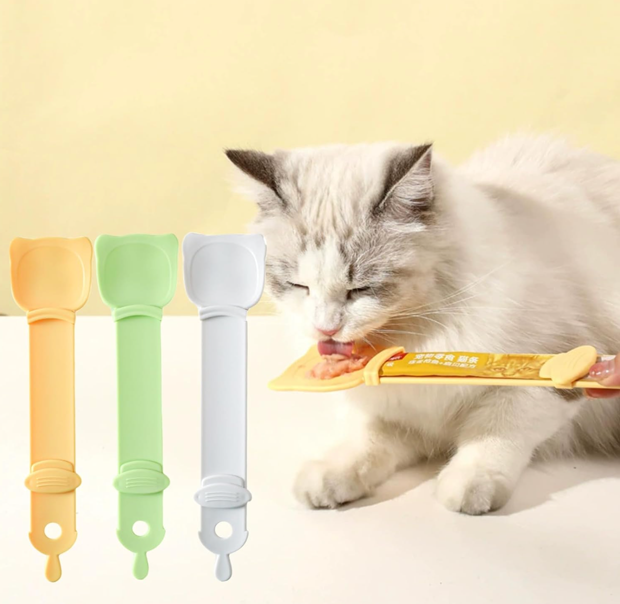 iFurcare 3 Pack Cat Strip Feeder, Cat Claw Shaped Cat Strip Squeeze Spoon 2 in 1 Cat Food Can Spoon Multi Functional Pet Spoons Cat Feeder