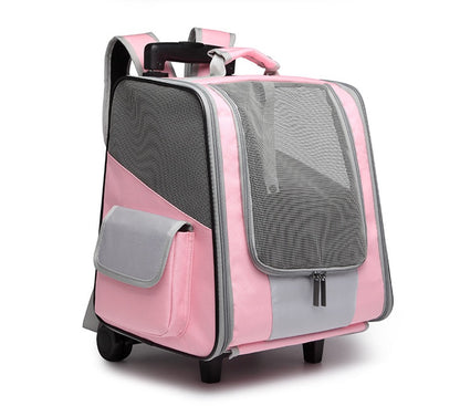 iFurcare Wheeled Pet Carrier Backpack Pet Rolling Carrier Backpack for Small Dogs Medium Cats Fit up 19 lbs, Pet Carrier Backpack with Removable Wheels,Airline Approved Puppies Backpack,Pink