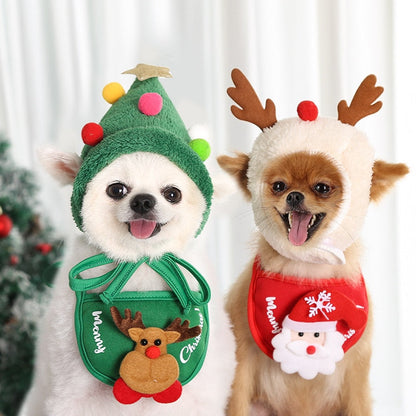 iFurcare Christmas Pet Hat Cute Antlers Saliva Towel for Dog Cat Dress Up Supplies Lovely Design  Autumn and Winter Clothes Pet Accessory