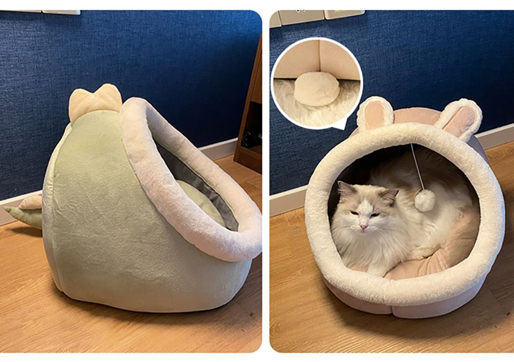 iFurecare Sweet Cat Bed Warm Pet Basket Cozy Kitten Lounger Cushion Cat House Tent Very Soft Small Dog Mat Bag For Washable Cave Cats Beds