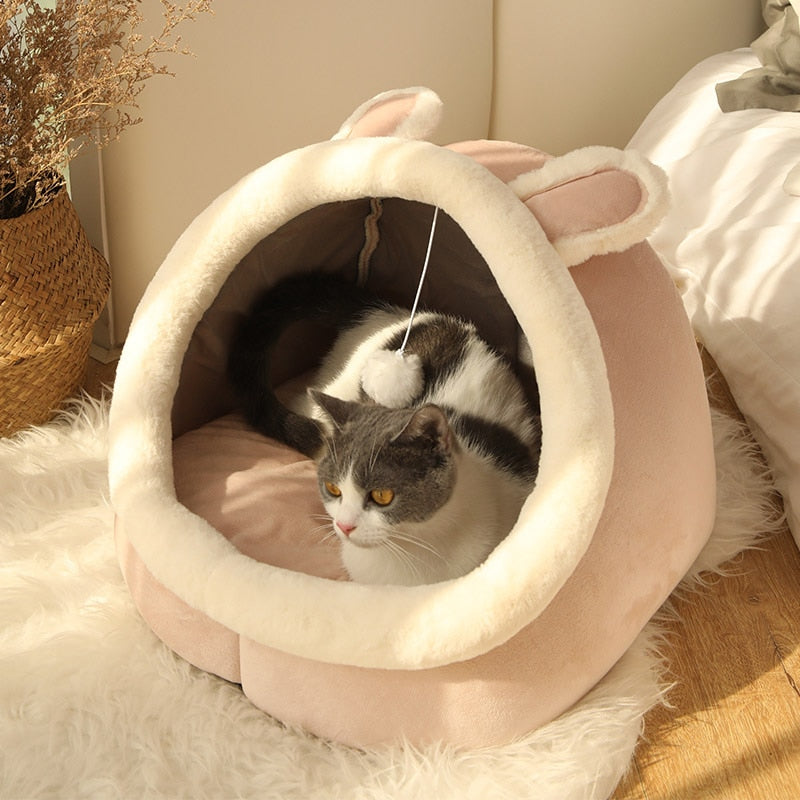 iFurecare Sweet Cat Bed Warm Pet Basket Cozy Kitten Lounger Cushion Cat House Tent Very Soft Small Dog Mat Bag For Washable Cave Cats Beds