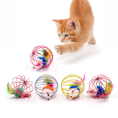 1pc Cat Toy Stick Feather Wand With Bell Mouse Cage Toys Plastic Artificial Colorful Cat Teaser Toy Pet Supplies Random Color