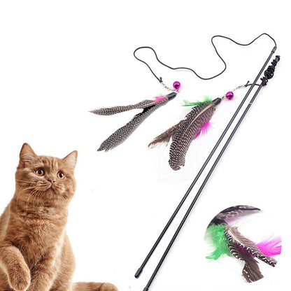 1pc Cat Toy Stick Feather Wand With Bell Mouse Cage Toys Plastic Artificial Colorful Cat Teaser Toy Pet Supplies Random Color