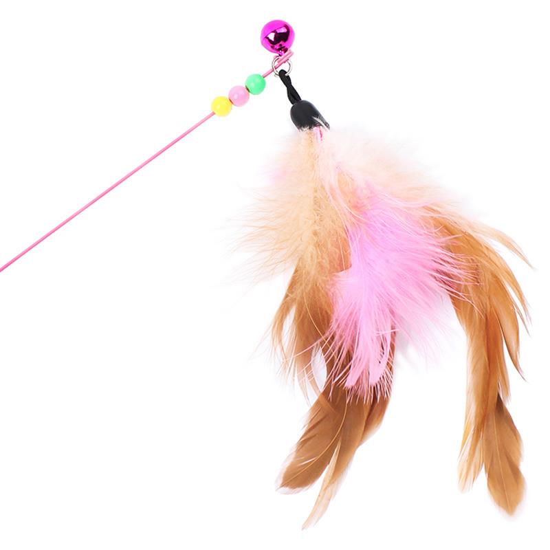 1pc Cat Toy Stick Feather Wand With Bell Mouse Cage Toys Plastic Artificial Colorful Cat Teaser Toy Pet Supplies Random Color