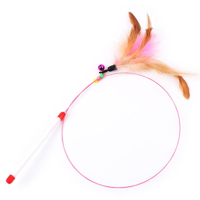 1pc Cat Toy Stick Feather Wand With Bell Mouse Cage Toys Plastic Artificial Colorful Cat Teaser Toy Pet Supplies Random Color