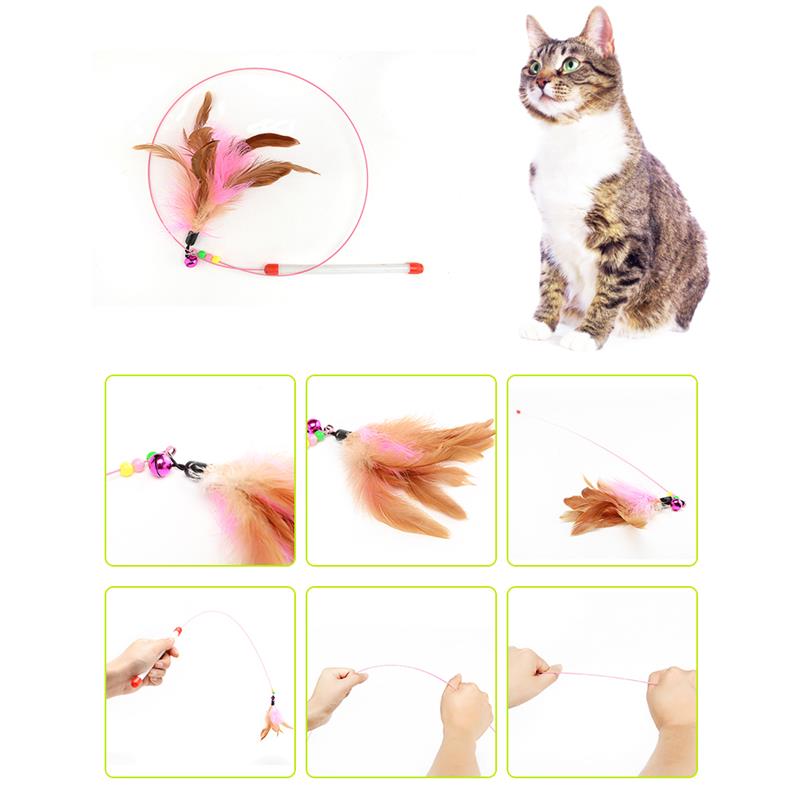 1pc Cat Toy Stick Feather Wand With Bell Mouse Cage Toys Plastic Artificial Colorful Cat Teaser Toy Pet Supplies Random Color