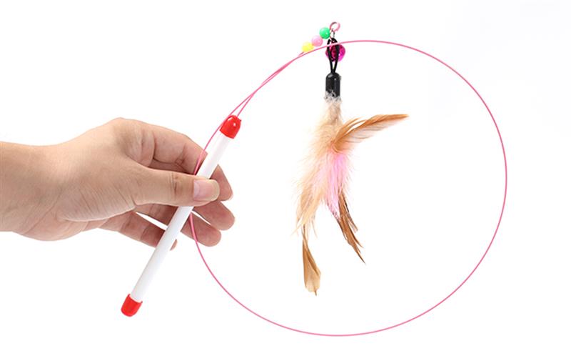 1pc Cat Toy Stick Feather Wand With Bell Mouse Cage Toys Plastic Artificial Colorful Cat Teaser Toy Pet Supplies Random Color