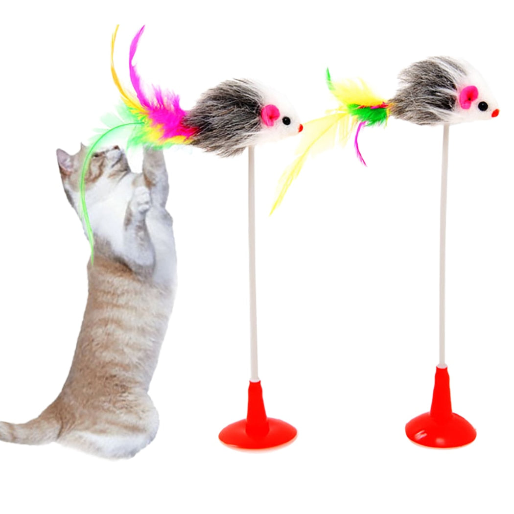 1pc Cat Toy Stick Feather Wand With Bell Mouse Cage Toys Plastic Artificial Colorful Cat Teaser Toy Pet Supplies Random Color