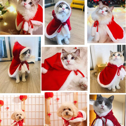 iFurecare Cat Costume Santa Cosplay Funny Transformed Cat/Dog Pet Christmas Cape Dress Up Clothes Red Scarf Cap Cloak Photo Props Decor