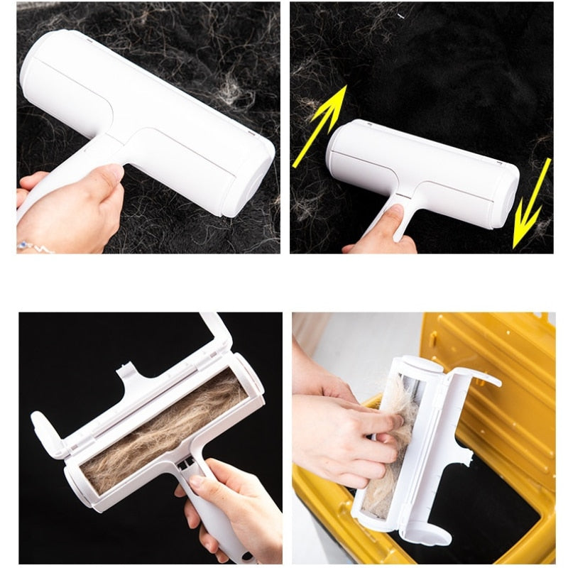 Pet Hair Remover Roller 2-Way Removing Dog Cat Hair From Furniture Self-cleaning Lint Pet Hair Remover One Hand Operate